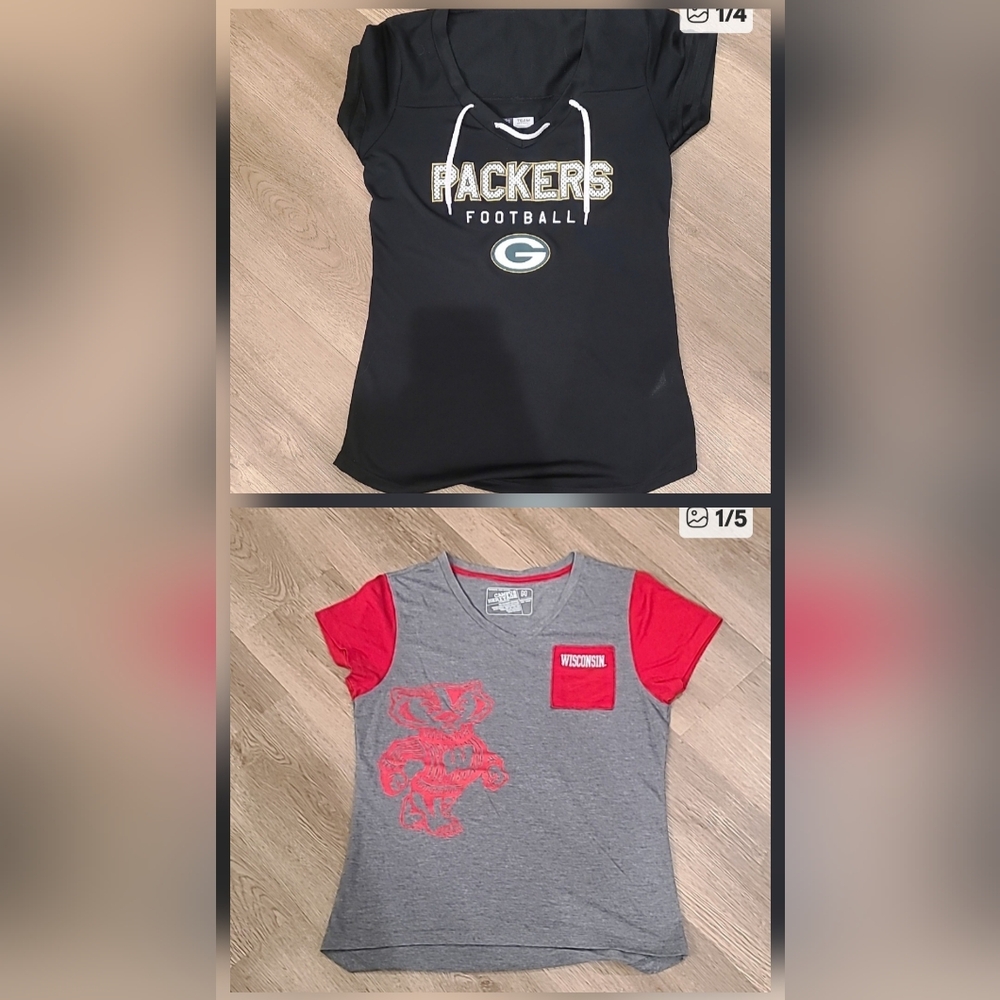 NFL Packers Black and Gray Short Sleeve Tees. Both Like New.